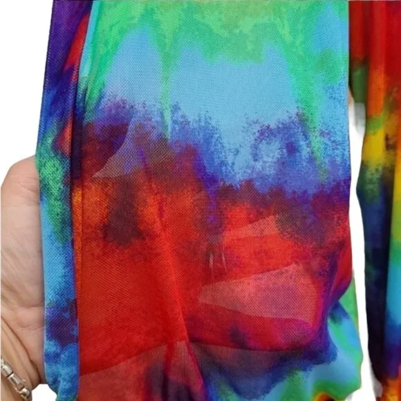 LOVE BRAND Rainbow Tie Dye Long Sleeve Bodysuit L Pride Festival Rave Faux Wrap - Picture 11 of 16